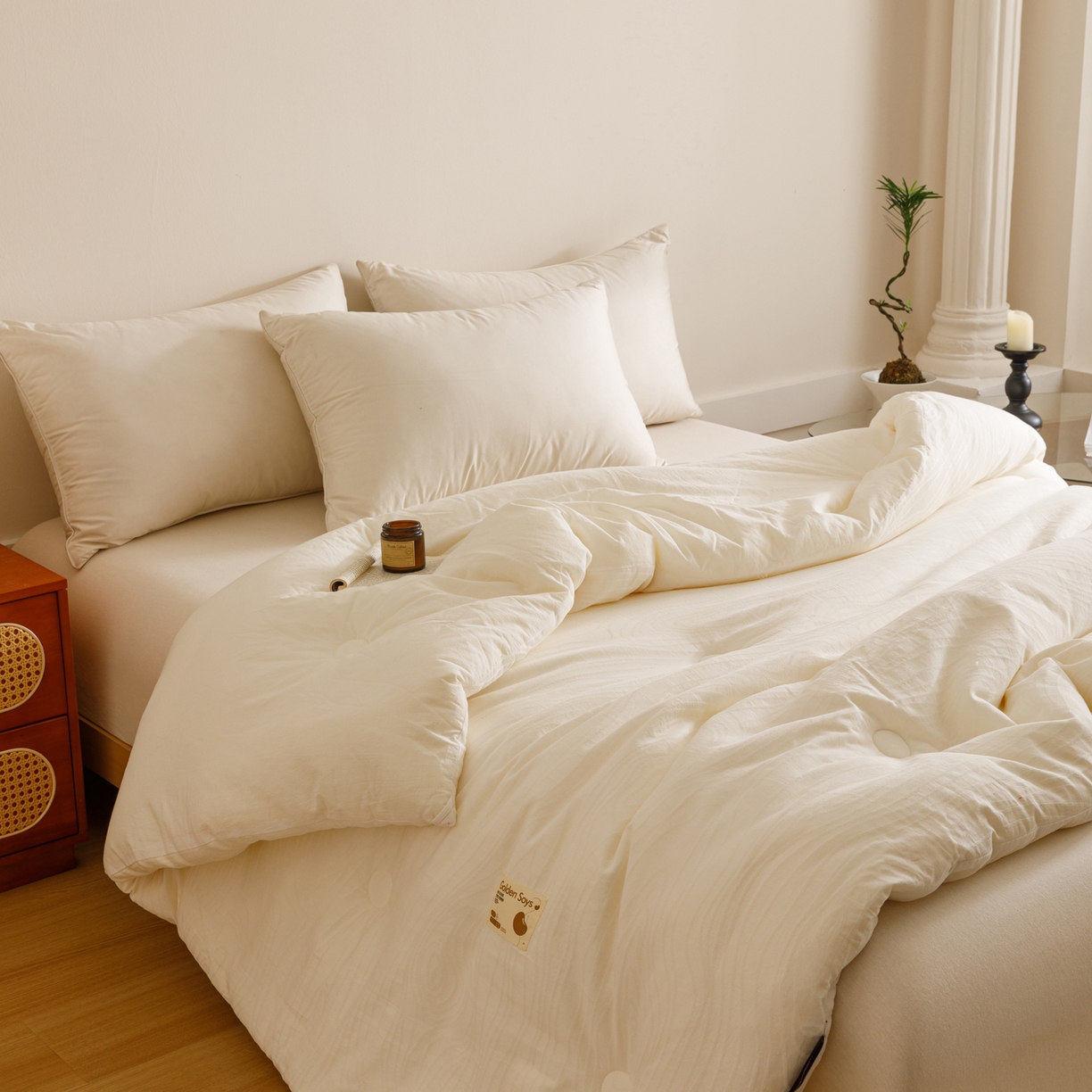 91家纺网 家纺一手货源 找家纺 子由家居 2025新款全棉纯棉水洗棉树纹大提花55大豆被被子被芯 树皮纹55大豆被