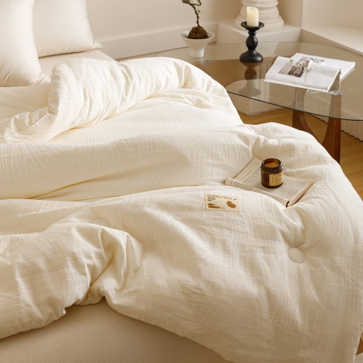 91家纺网 家纺一手货源 找家纺 子由家居 2025新款全棉纯棉水洗棉树纹大提花55大豆被被子被芯 树皮纹55大豆被