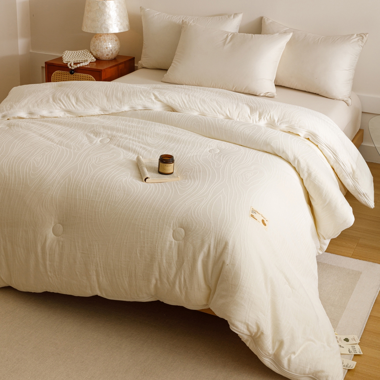 91家纺网 家纺一手货源 找家纺 子由家居 2025新款全棉纯棉水洗棉树纹大提花55大豆被被子被芯 树皮纹55子母被