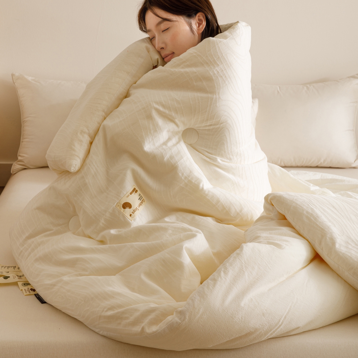 91家纺网 家纺一手货源 找家纺 子由家居 2025新款全棉纯棉水洗棉树纹大提花55大豆被被子被芯 树皮纹55大豆被