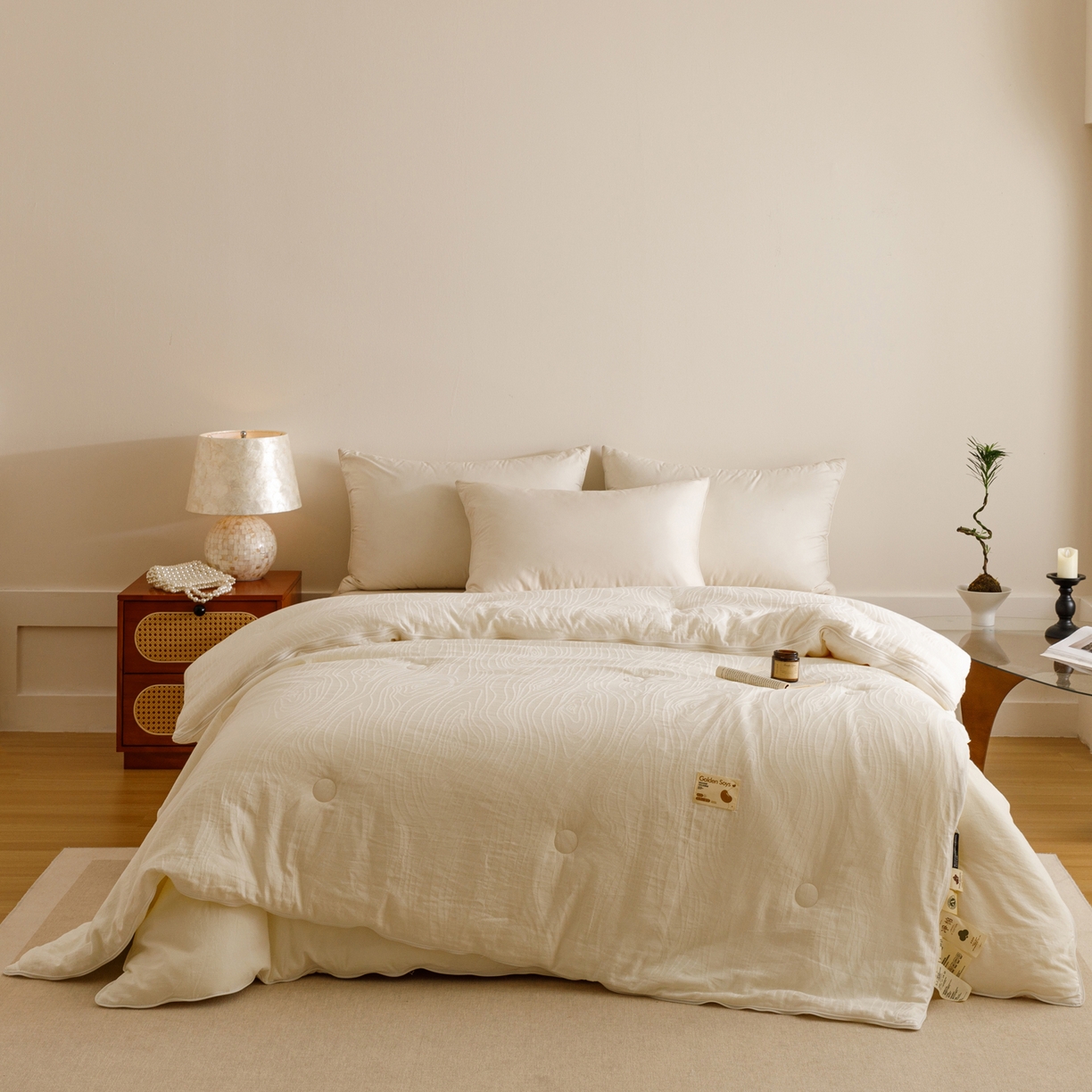 91家纺网 家纺一手货源 找家纺 子由家居 2025新款全棉纯棉水洗棉树纹大提花55大豆被被子被芯 树皮纹55子母被