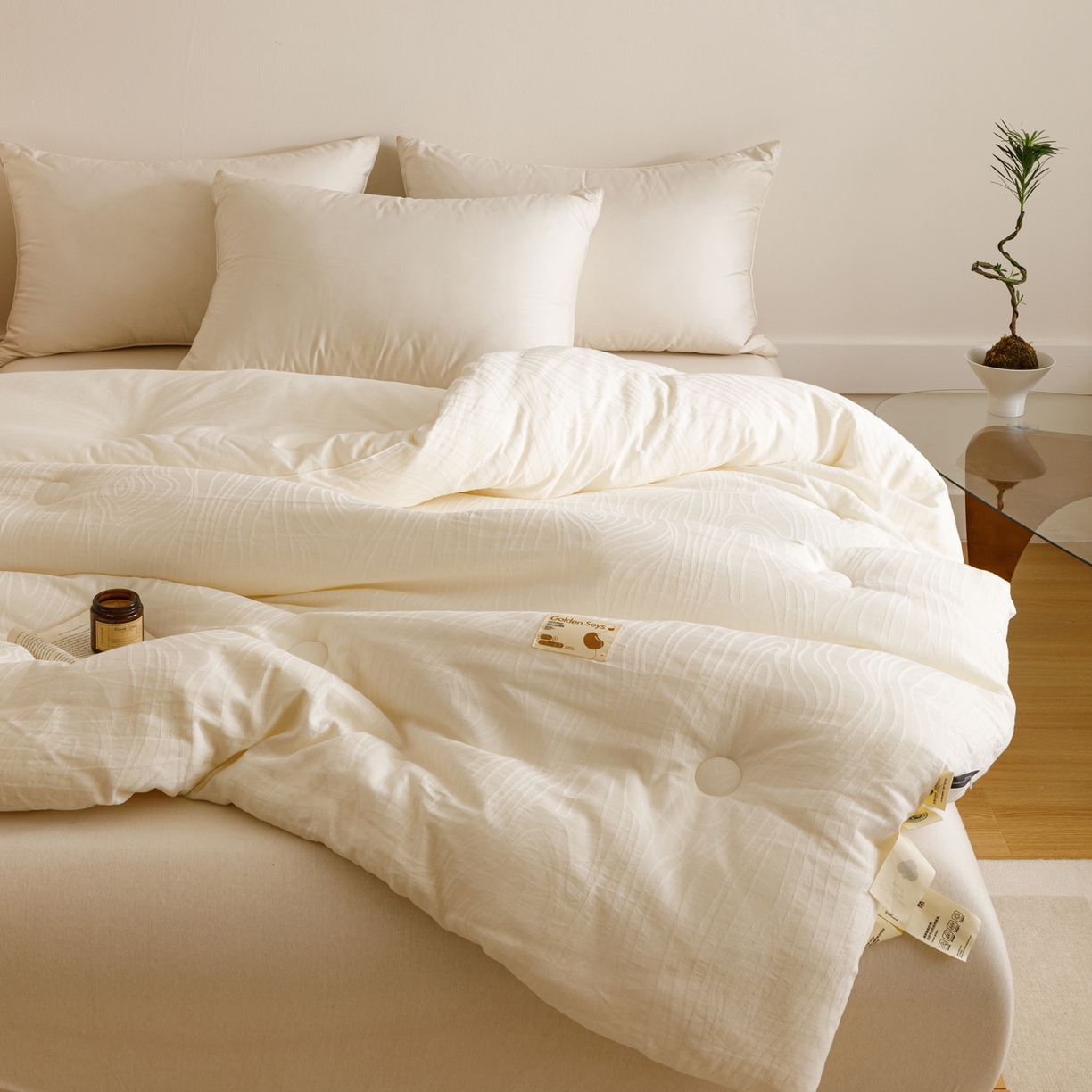 91家纺网 家纺一手货源 找家纺 子由家居 2025新款全棉纯棉水洗棉树纹大提花55大豆被被子被芯 树皮纹55大豆被