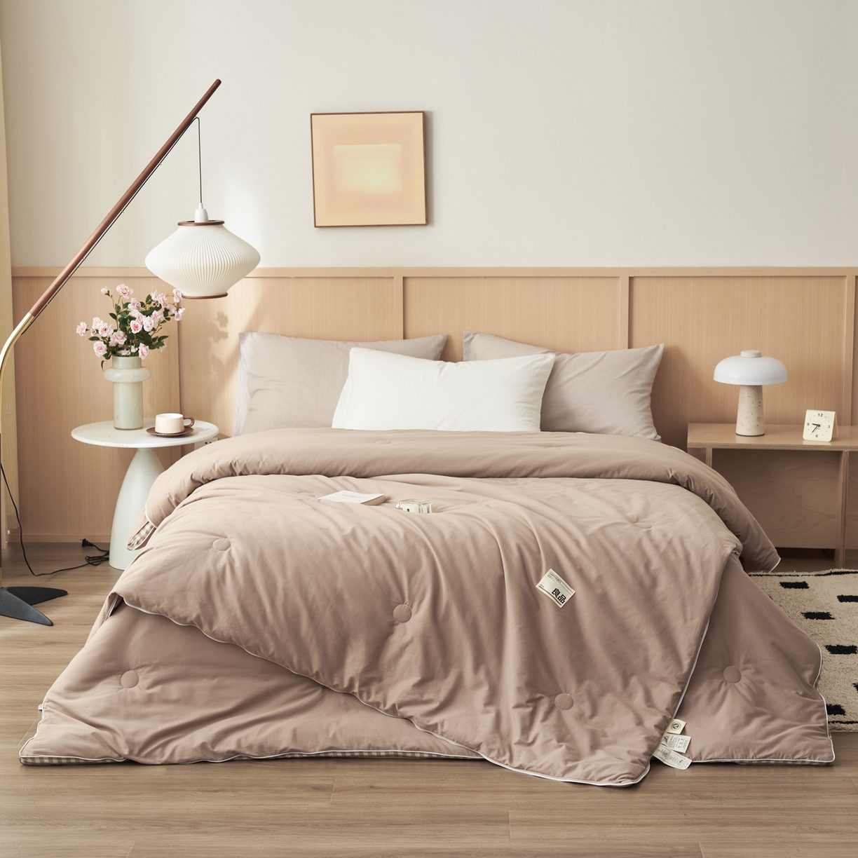 91家纺网 家纺一手货源 找家纺 子由家居 2025新款无印风棋盘格立体大豆子母被被子被芯 棋盘格子母被-驼色