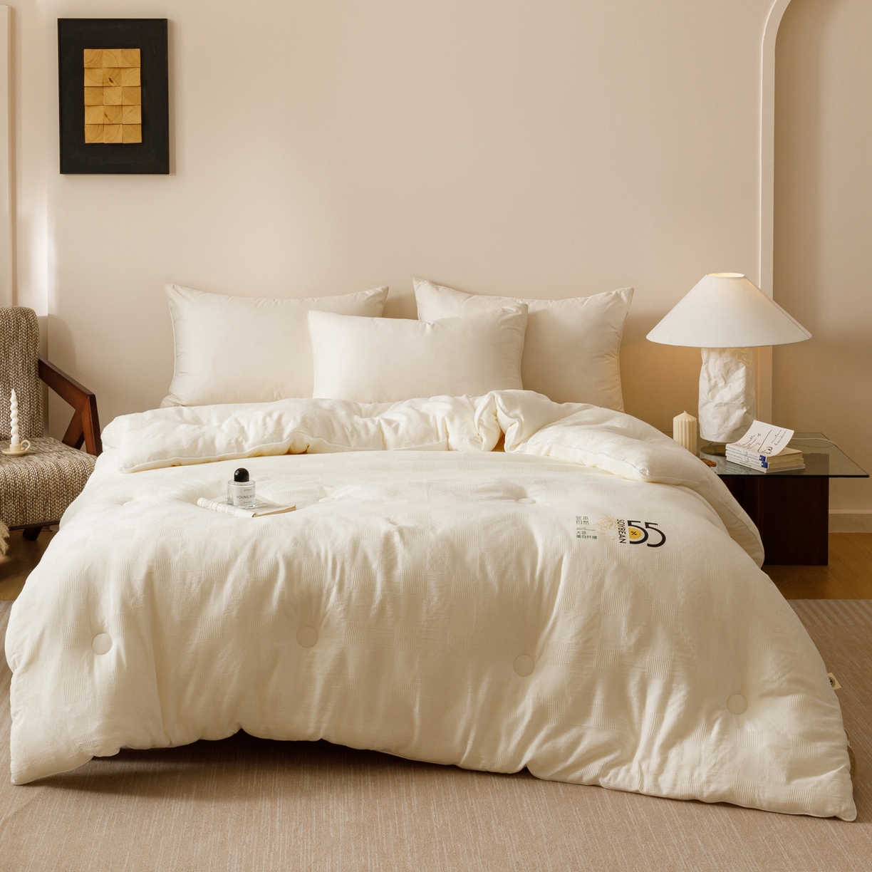 91家纺网 家纺一手货源 找家纺 （总）子由家居 2025新款纯棉水洗方格华夫格55大豆被-自然光