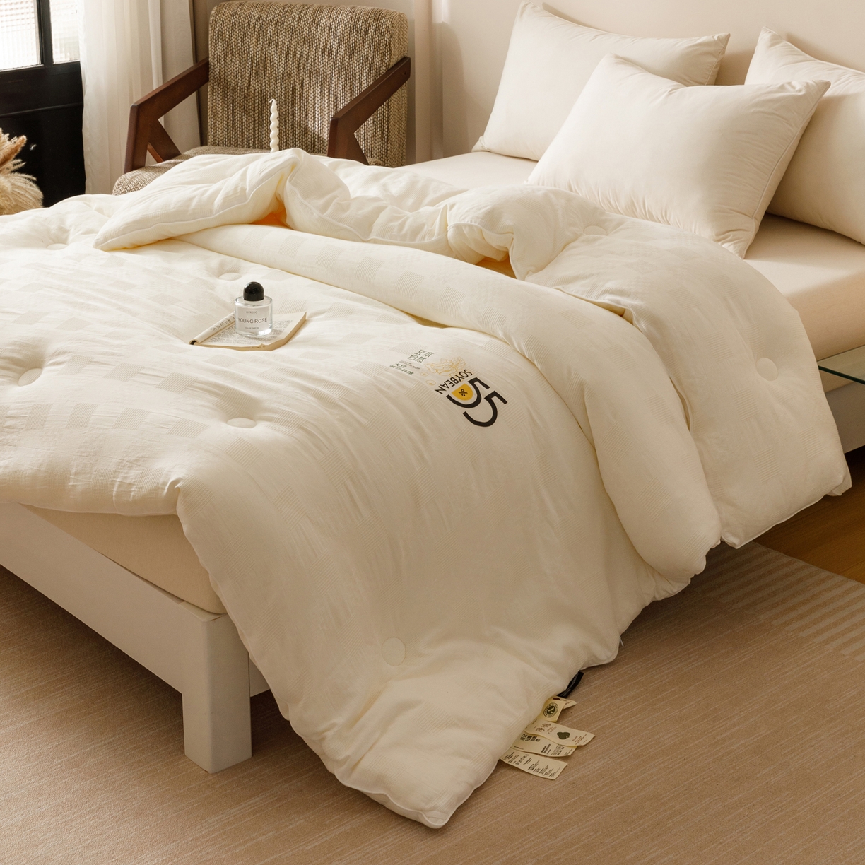 91家纺网 家纺一手货源 找家纺 （总）子由家居 2025新款纯棉水洗方格华夫格55大豆被-自然光