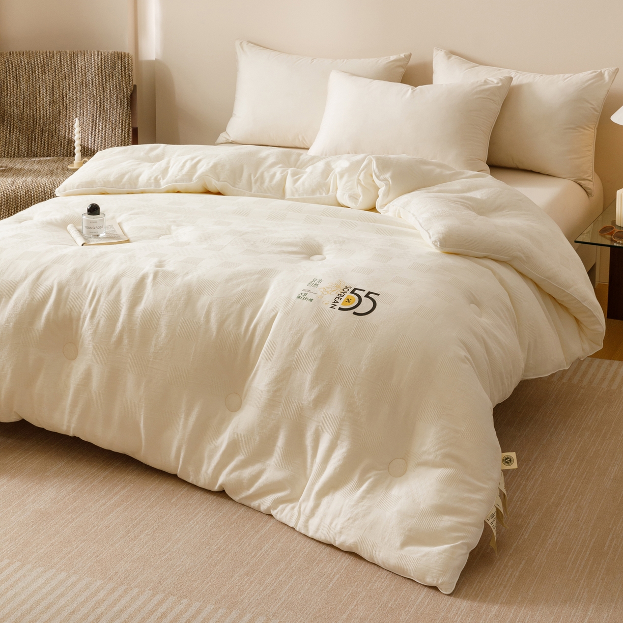 91家纺网 家纺一手货源 找家纺 子由家居 2025新款纯棉水洗方格华夫格55大豆被-自然光 方格华夫格大豆被