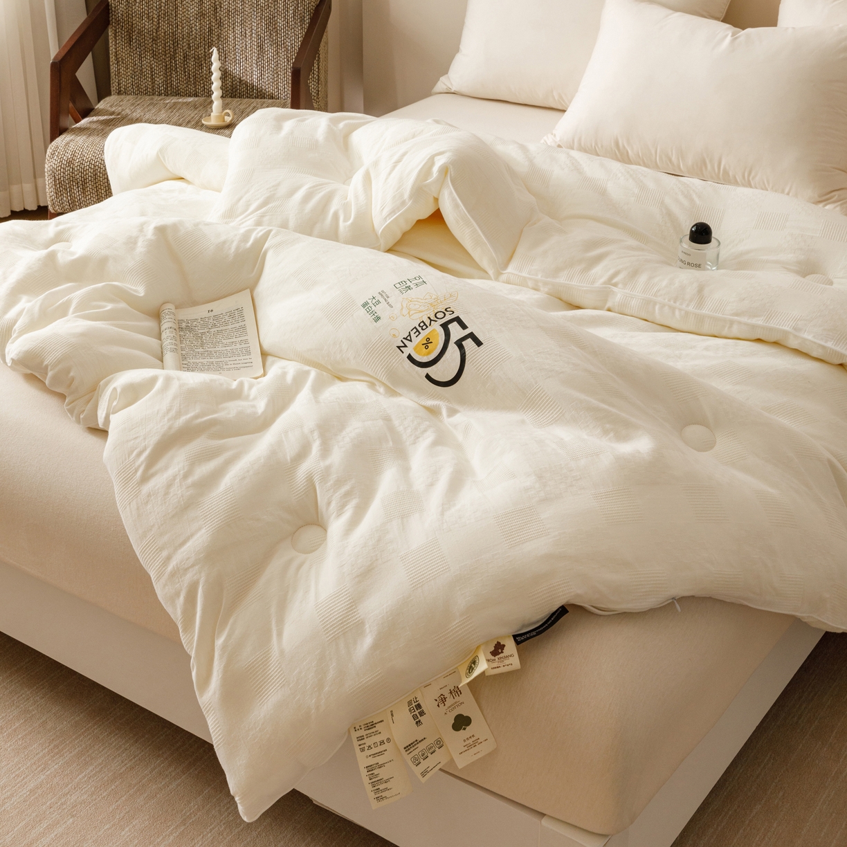 91家纺网 家纺一手货源 找家纺 （总）子由家居 2025新款纯棉水洗方格华夫格55大豆被-自然光