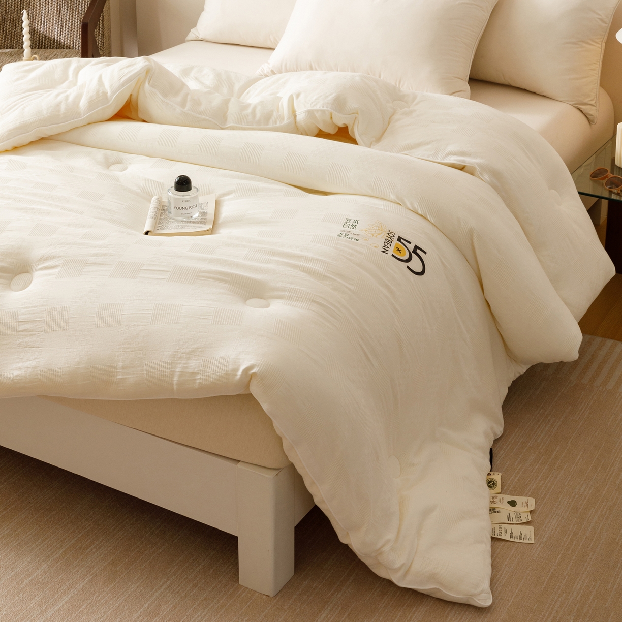 91家纺网 家纺一手货源 找家纺 子由家居 2025新款纯棉水洗方格华夫格55大豆被-自然光 方格华夫格大豆被