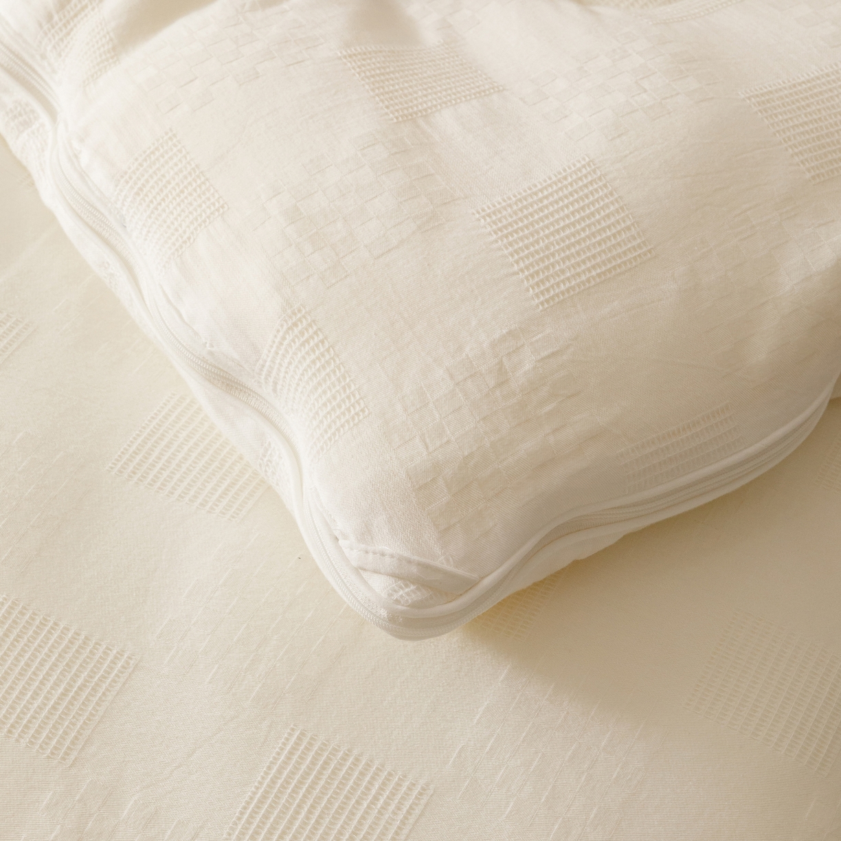 91家纺网 家纺一手货源 找家纺 子由家居 2025新款纯棉水洗方格华夫格55大豆被-自然光 方格华夫格子母被