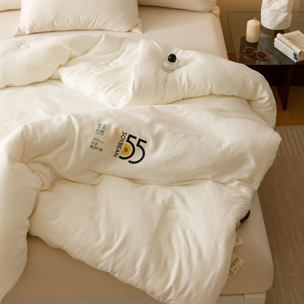 91家纺网 家纺一手货源 找家纺 子由家居 2025新款纯棉水洗方格华夫格55大豆被-自然光 方格华夫格子母被