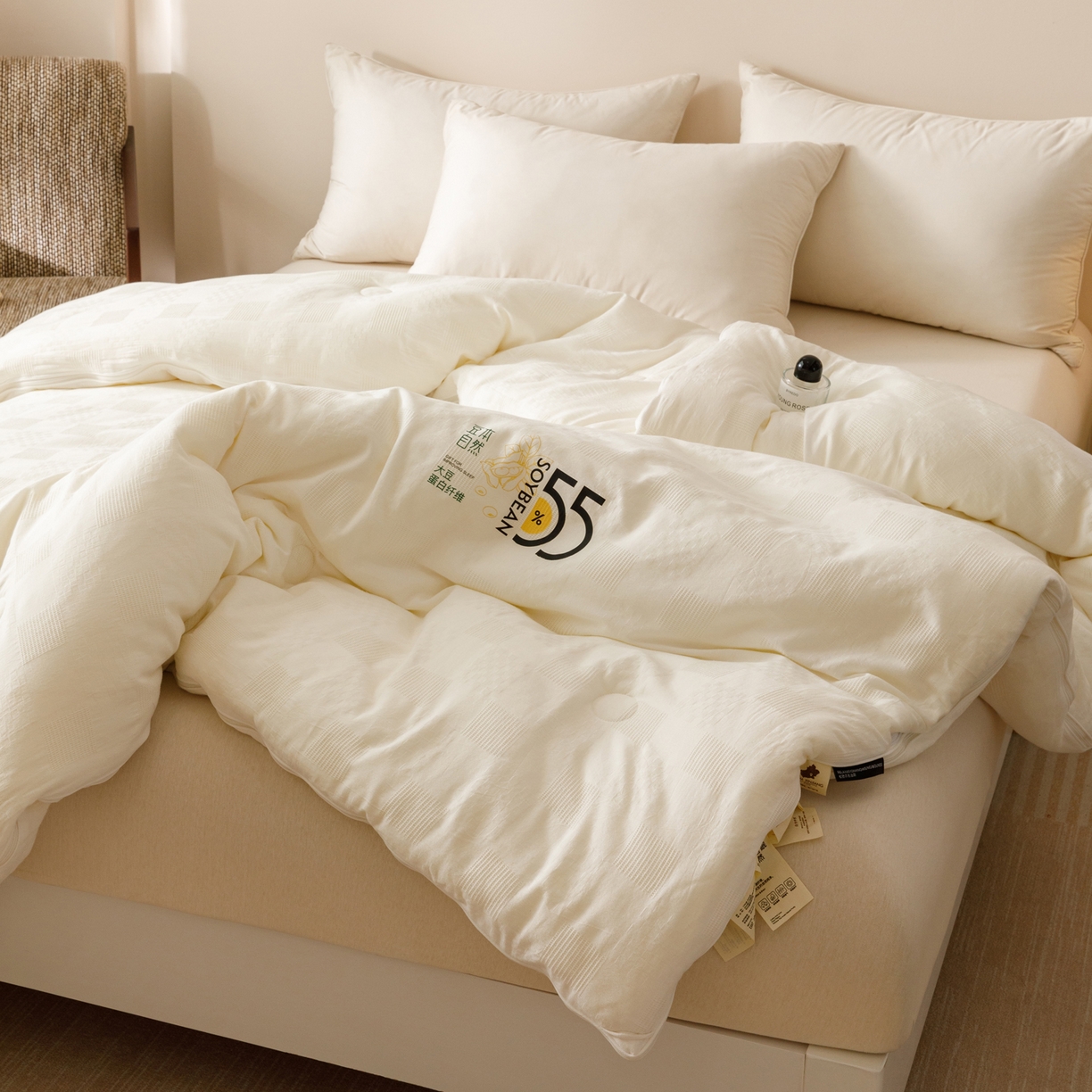 91家纺网 家纺一手货源 找家纺 子由家居 2025新款纯棉水洗方格华夫格55大豆被-自然光 方格华夫格子母被