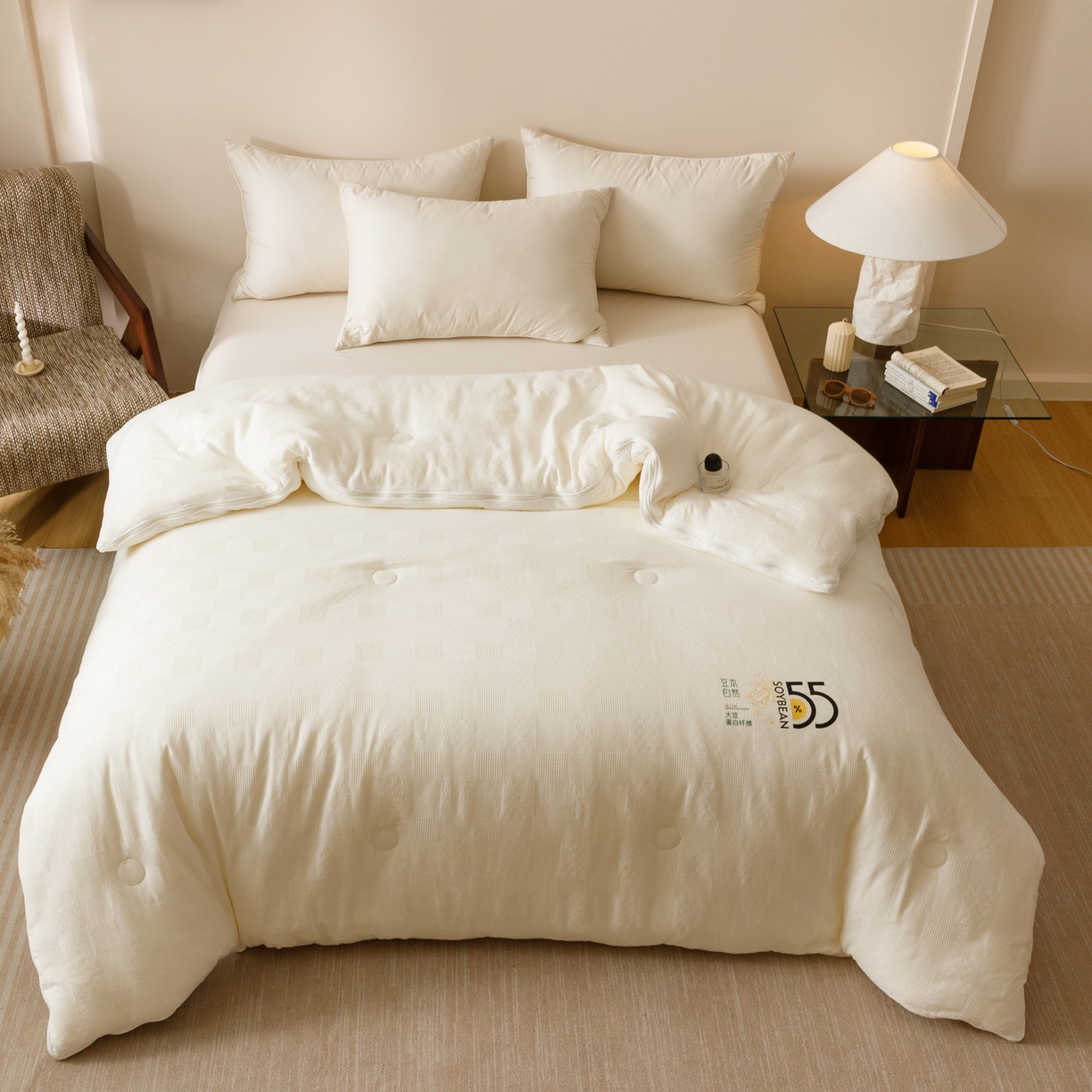 91家纺网 家纺一手货源 找家纺 子由家居 2025新款纯棉水洗方格华夫格55大豆被-自然光 方格华夫格子母被