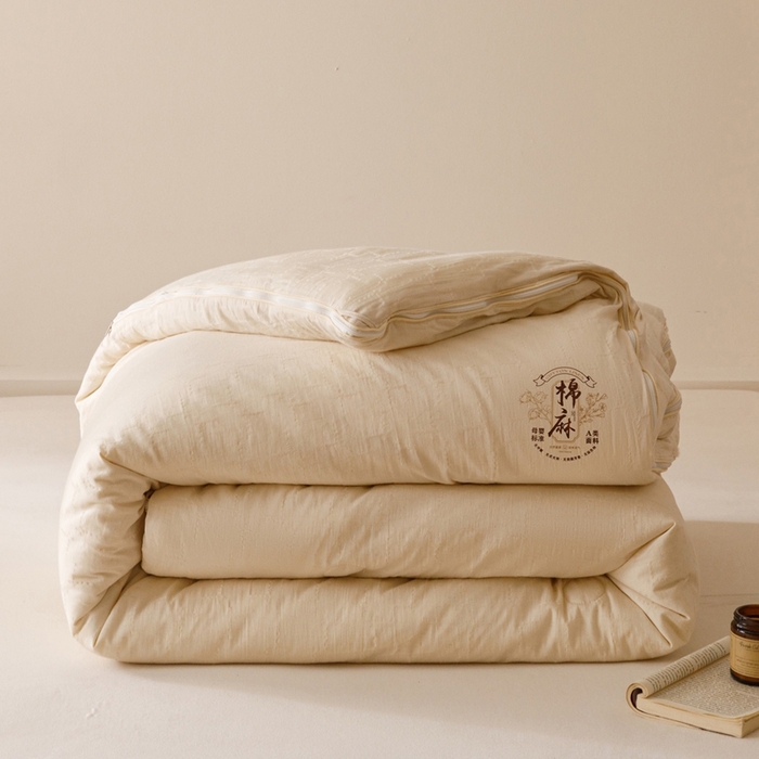 91家纺网 家纺一手货源 找家纺 子由家居 2025新款纯棉水洗棉麻提花55大豆被被子被芯 棉麻提花55子母被-自然光