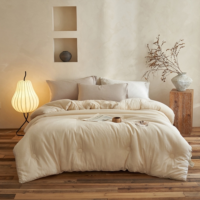 91家纺网 家纺一手货源 找家纺 子由家居 2025新款纯棉水洗棉麻提花55大豆被被子被芯 棉麻提花55大豆被-简约风