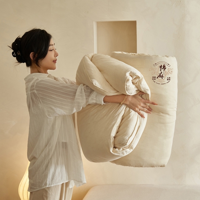 91家纺网 家纺一手货源 找家纺 子由家居 2025新款纯棉水洗棉麻提花55大豆被被子被芯 棉麻提花55大豆被-简约风