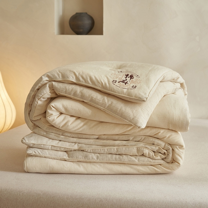 91家纺网 家纺一手货源 找家纺 子由家居 2025新款纯棉水洗棉麻提花55大豆被被子被芯 棉麻提花55大豆被-简约风