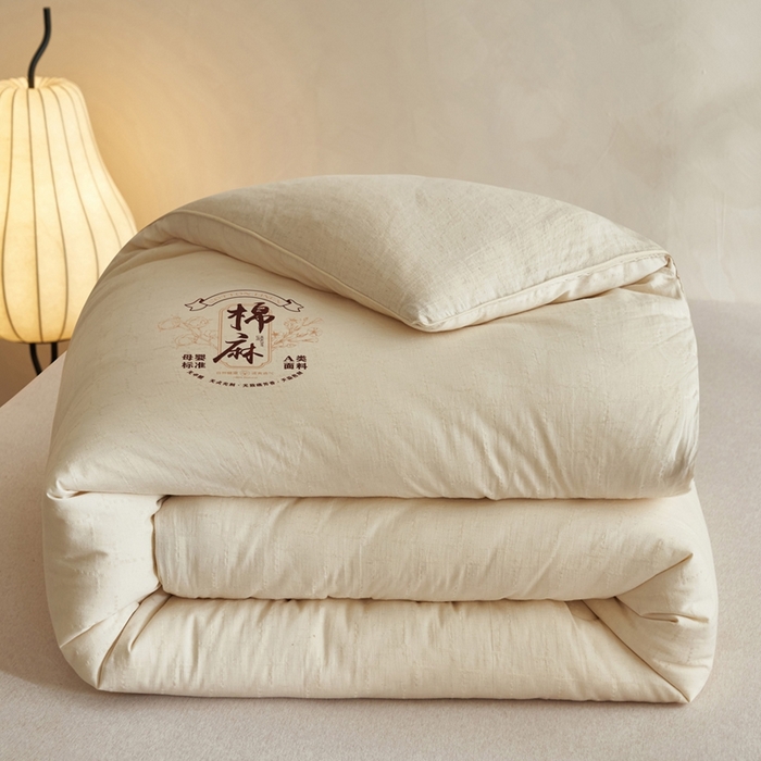 91家纺网 家纺一手货源 找家纺 子由家居 2025新款纯棉水洗棉麻提花55大豆被被子被芯 棉麻提花55大豆被-简约风