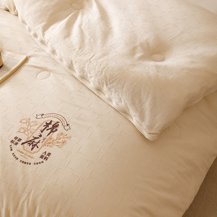 91家纺网 家纺一手货源 找家纺 子由家居 2025新款纯棉水洗棉麻提花55大豆被被子被芯 棉麻提花55子母被-自然光