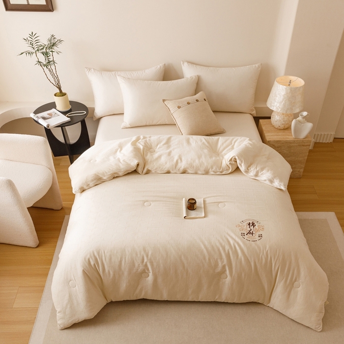 91家纺网 家纺一手货源 找家纺 子由家居 2025新款纯棉水洗棉麻提花55大豆被被子被芯 棉麻提花55子母被-自然光