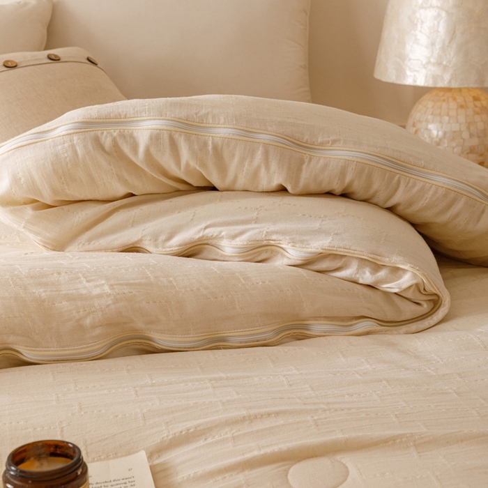 91家纺网 家纺一手货源 找家纺 子由家居 2025新款纯棉水洗棉麻提花55大豆被被子被芯 棉麻提花55子母被-自然光