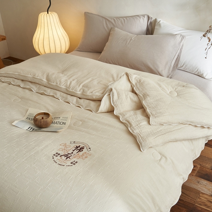 91家纺网 家纺一手货源 找家纺 子由家居 2025新款纯棉水洗棉麻提花55大豆被被子被芯 棉麻提花55子母被-简约风