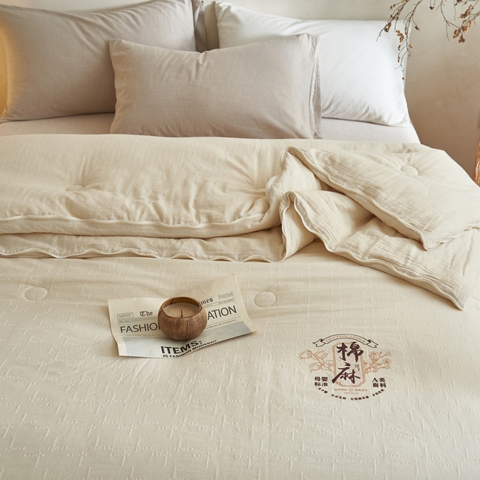 91家纺网 家纺一手货源 找家纺 子由家居 2025新款纯棉水洗棉麻提花55大豆被被子被芯 棉麻提花55子母被-简约风