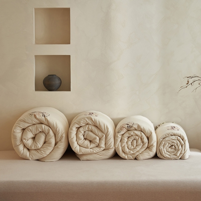 91家纺网 家纺一手货源 找家纺 子由家居 2025新款纯棉水洗棉麻提花55大豆被被子被芯 棉麻提花55子母被-简约风