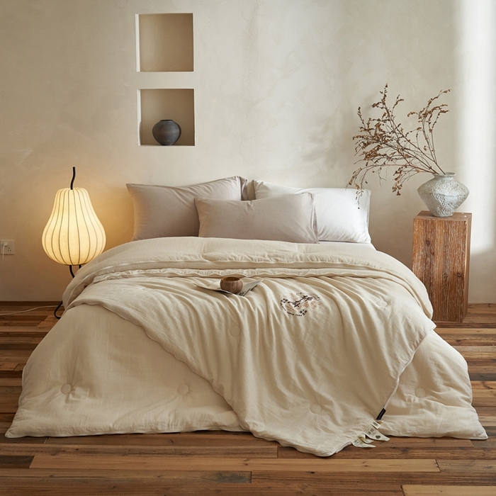 91家纺网 家纺一手货源 找家纺 子由家居 2025新款纯棉水洗棉麻提花55大豆被被子被芯 棉麻提花55子母被-简约风