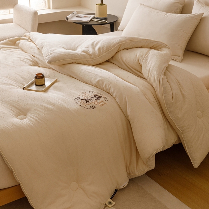 91家纺网 家纺一手货源 找家纺 子由家居 2025新款纯棉水洗棉麻提花55大豆被被子被芯 棉麻提花55大豆被-自然光