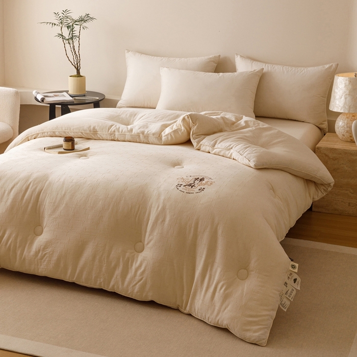 91家纺网 家纺一手货源 找家纺 子由家居 2025新款纯棉水洗棉麻提花55大豆被被子被芯 棉麻提花55大豆被-自然光