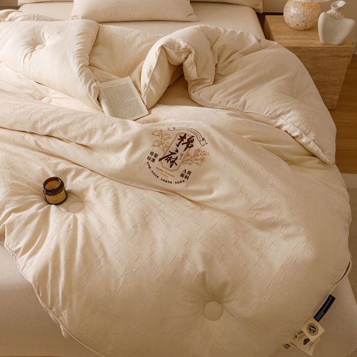 91家纺网 家纺一手货源 找家纺 子由家居 2025新款纯棉水洗棉麻提花55大豆被被子被芯 棉麻提花55大豆被-自然光