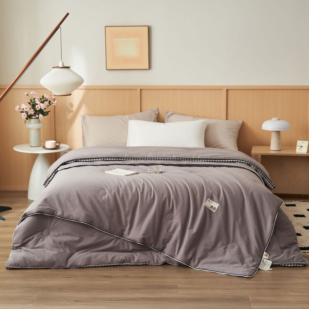 91家纺网 家纺一手货源 找家纺 （总）子由家居 2025新款无印风棋盘格立体大豆被被子被芯