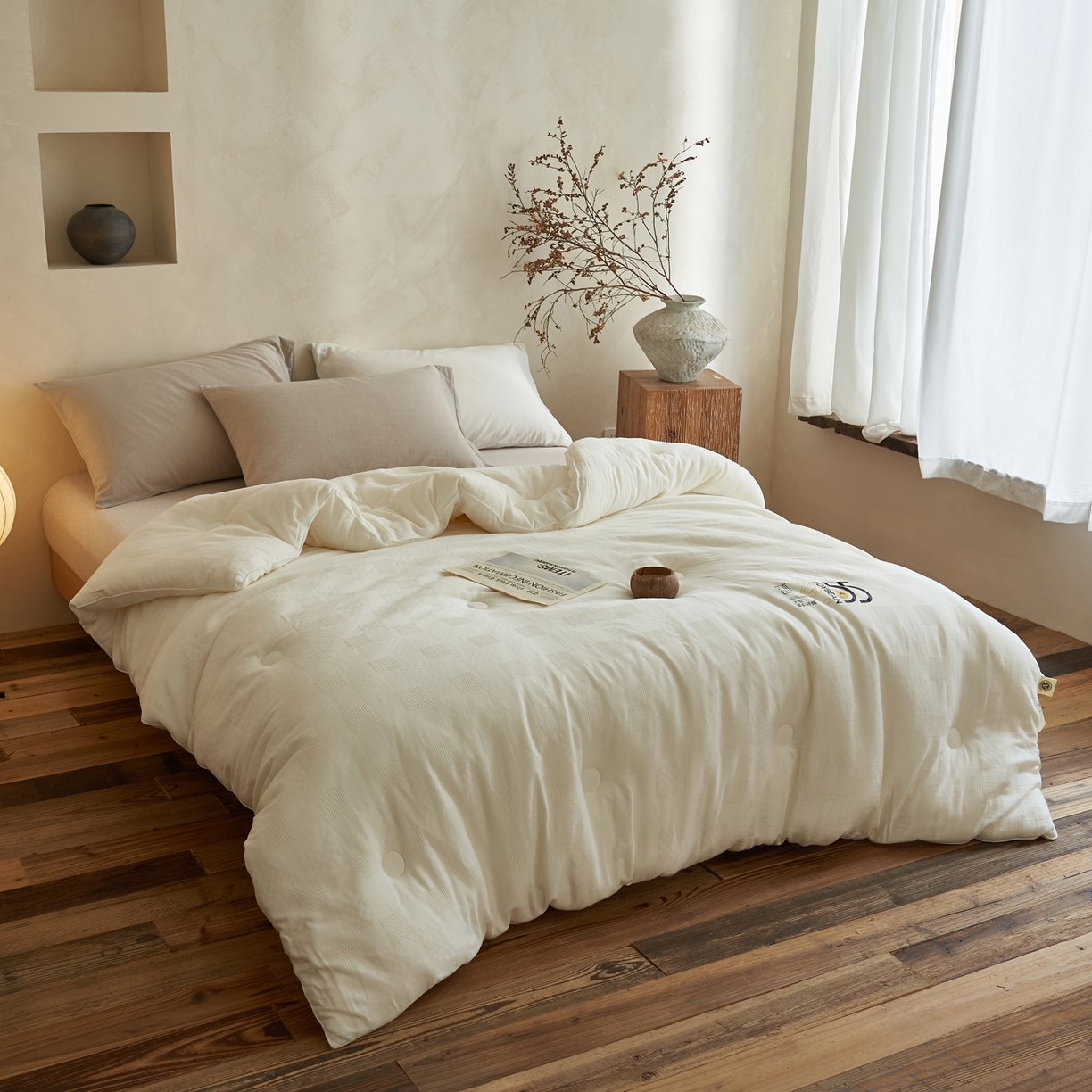 91家纺网 家纺一手货源 找家纺 （总）子由家居 2025新款纯棉水洗方格华夫格55大豆被被子被芯-简约风