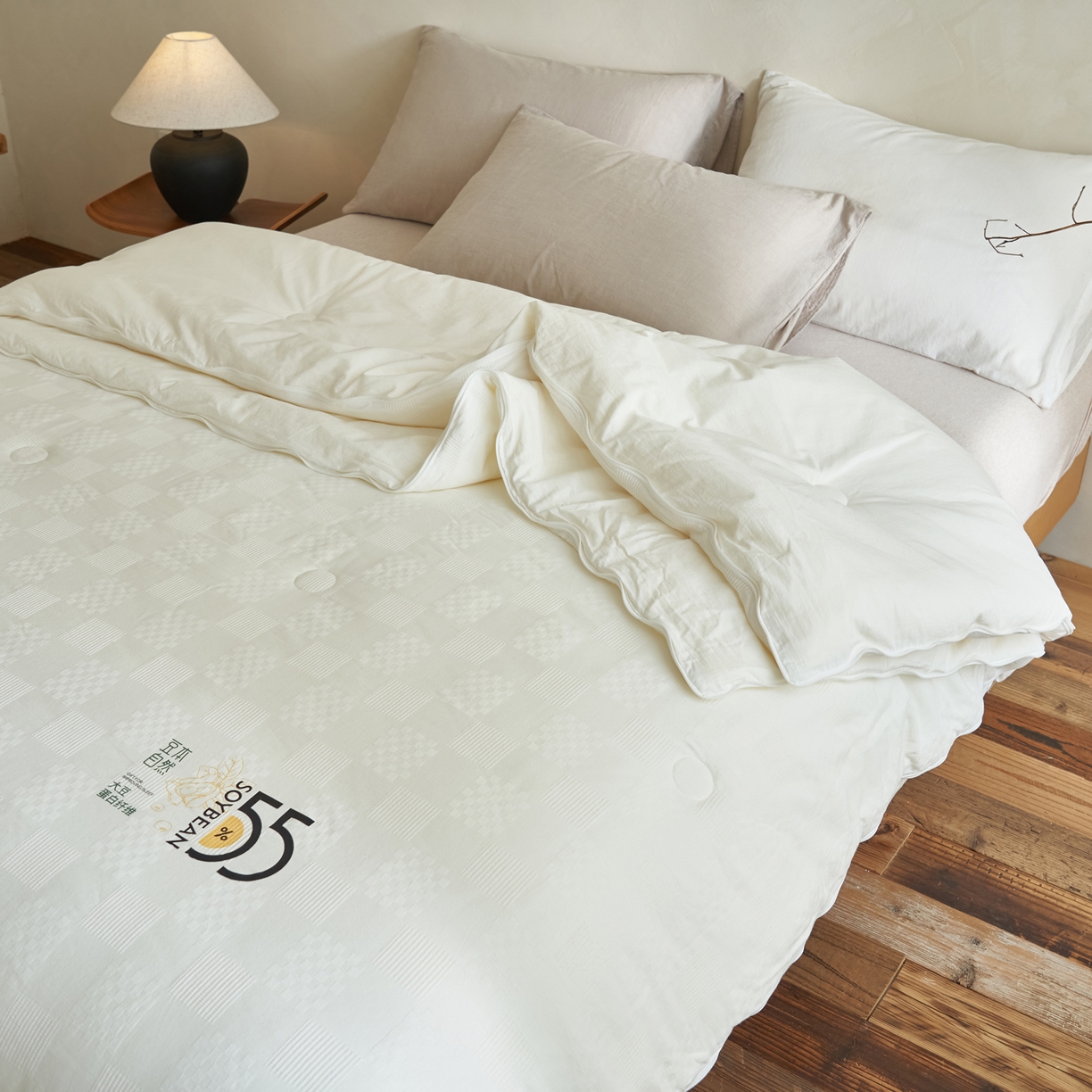 91家纺网 家纺一手货源 找家纺 子由家居 2025新款纯棉水洗方格华夫格55大豆被被子被芯-简约风 方格华夫格子母被