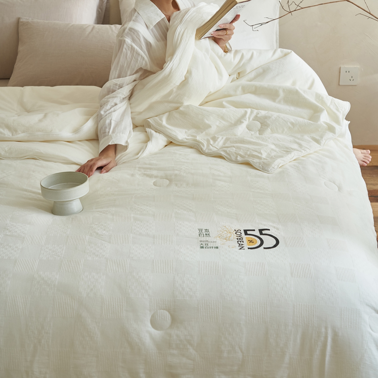 91家纺网 家纺一手货源 找家纺 子由家居 2025新款纯棉水洗方格华夫格55大豆被被子被芯-简约风 方格华夫格子母被