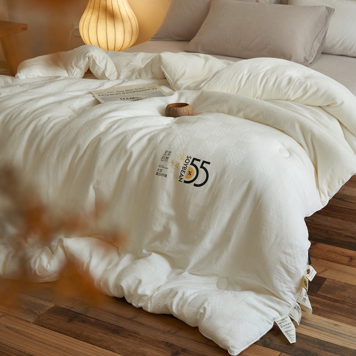 91家纺网 家纺一手货源 找家纺 （总）子由家居 2025新款纯棉水洗方格华夫格55大豆被被子被芯-简约风