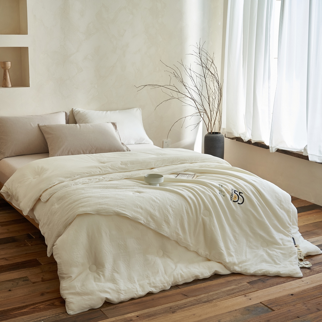 91家纺网 家纺一手货源 找家纺 子由家居 2025新款纯棉水洗方格华夫格55大豆被被子被芯-简约风 方格华夫格子母被