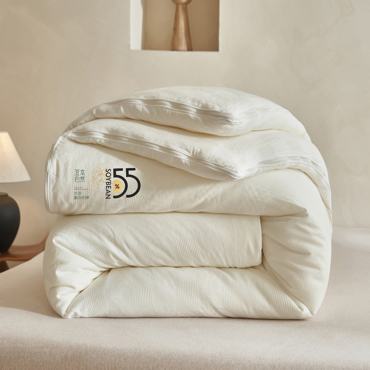 子由家居 2025新款纯棉水洗方格华夫格55大豆被被子被芯-简约风 方格华夫格子母被