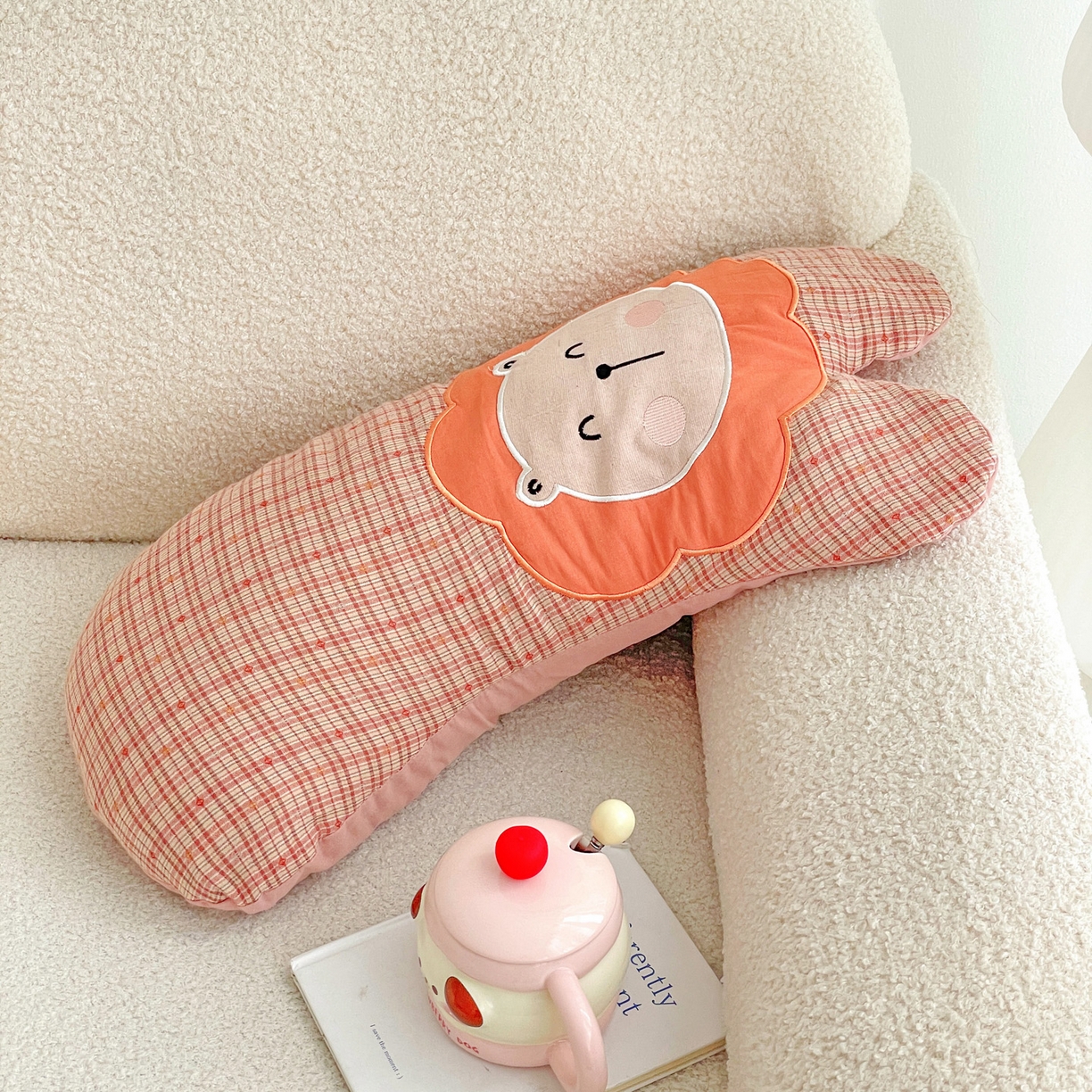 91家纺网 家纺一手货源 找家纺 亦帆枕芯 2025新款全棉纱布荞麦枕头抱枕小狮子枕芯加枕套可拆洗 橙色-全棉纱布小狮子