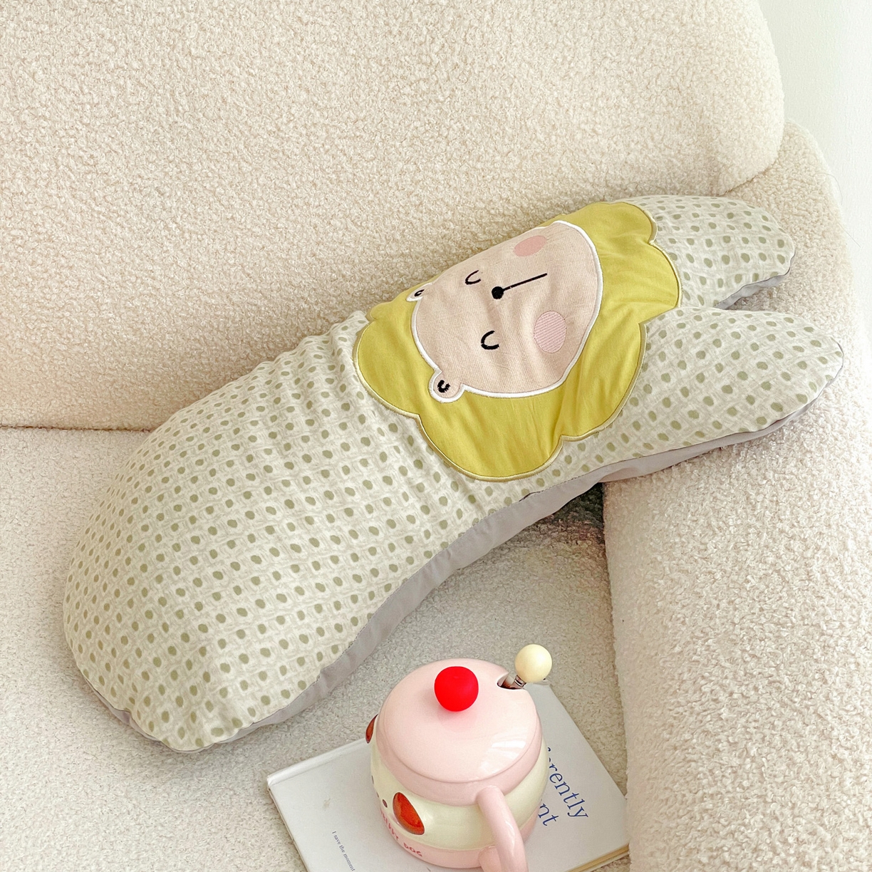 91家纺网 家纺一手货源 找家纺 亦帆枕芯 2025新款全棉纱布荞麦枕头抱枕小狮子枕芯加枕套可拆洗 黄色-全棉纱布小狮子