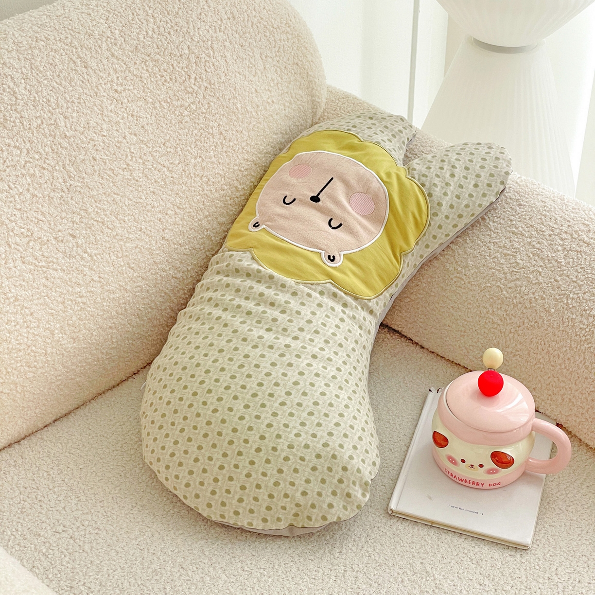 91家纺网 家纺一手货源 找家纺 亦帆枕芯 2025新款全棉纱布荞麦枕头抱枕小狮子枕芯加枕套可拆洗 黄色-全棉纱布小狮子