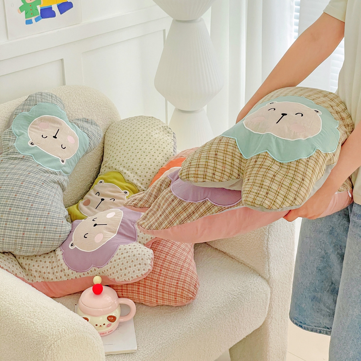 91家纺网 家纺一手货源 找家纺 亦帆枕芯 2025新款全棉纱布荞麦枕头抱枕小狮子枕芯加枕套可拆洗 黄色-全棉纱布小狮子