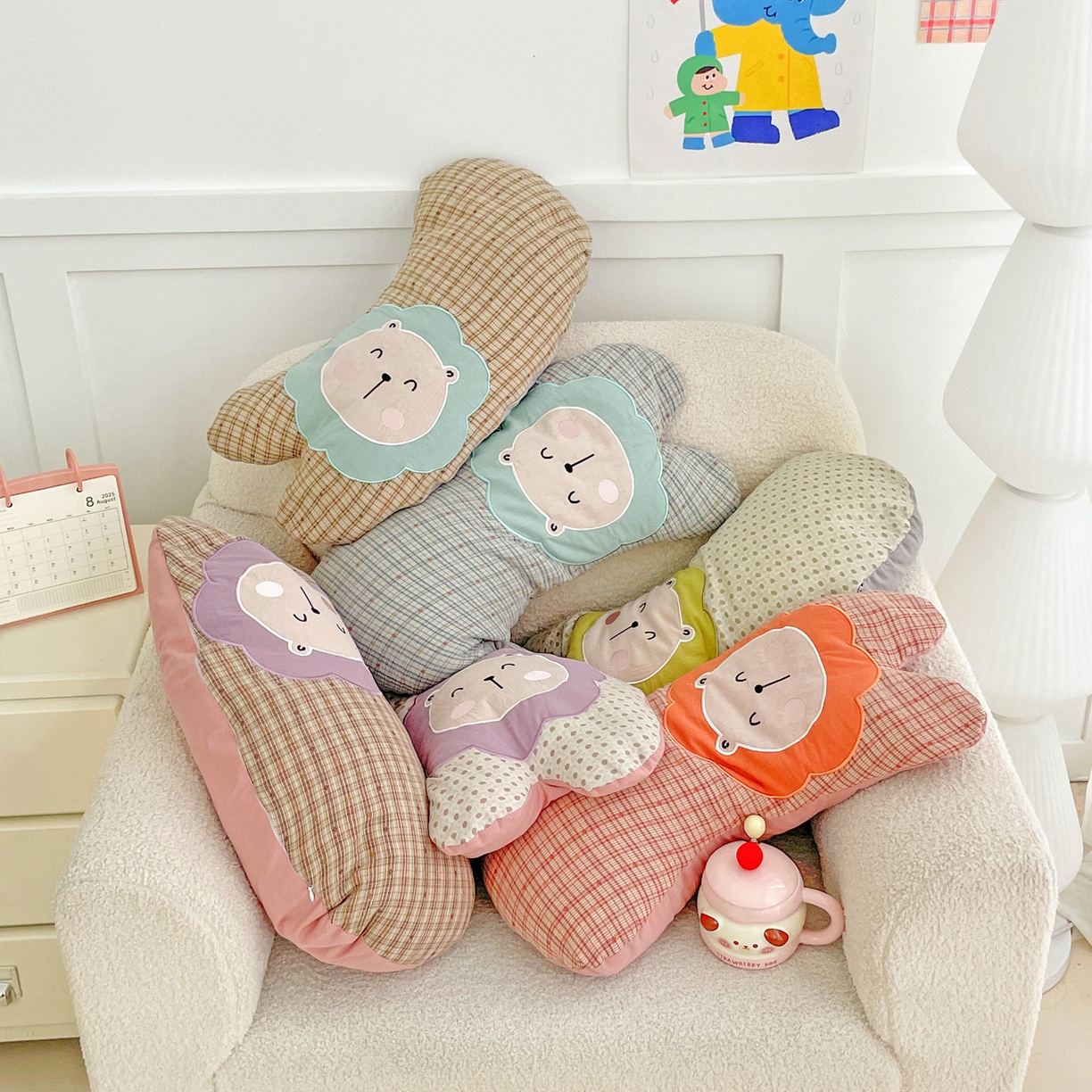 91家纺网 家纺一手货源 找家纺 亦帆枕芯 2025新款全棉纱布荞麦枕头抱枕小狮子枕芯加枕套可拆洗 黄色-全棉纱布小狮子