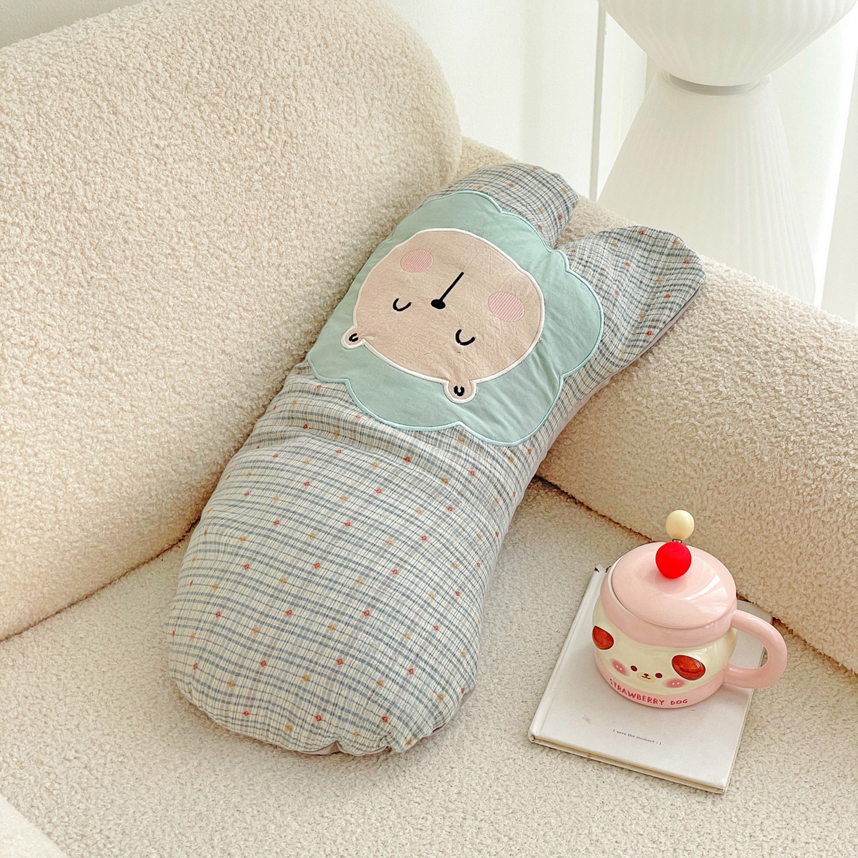 91家纺网 家纺一手货源 找家纺 亦帆枕芯 2025新款全棉纱布荞麦枕头抱枕小狮子枕芯加枕套可拆洗 兰色-全棉纱布小狮子