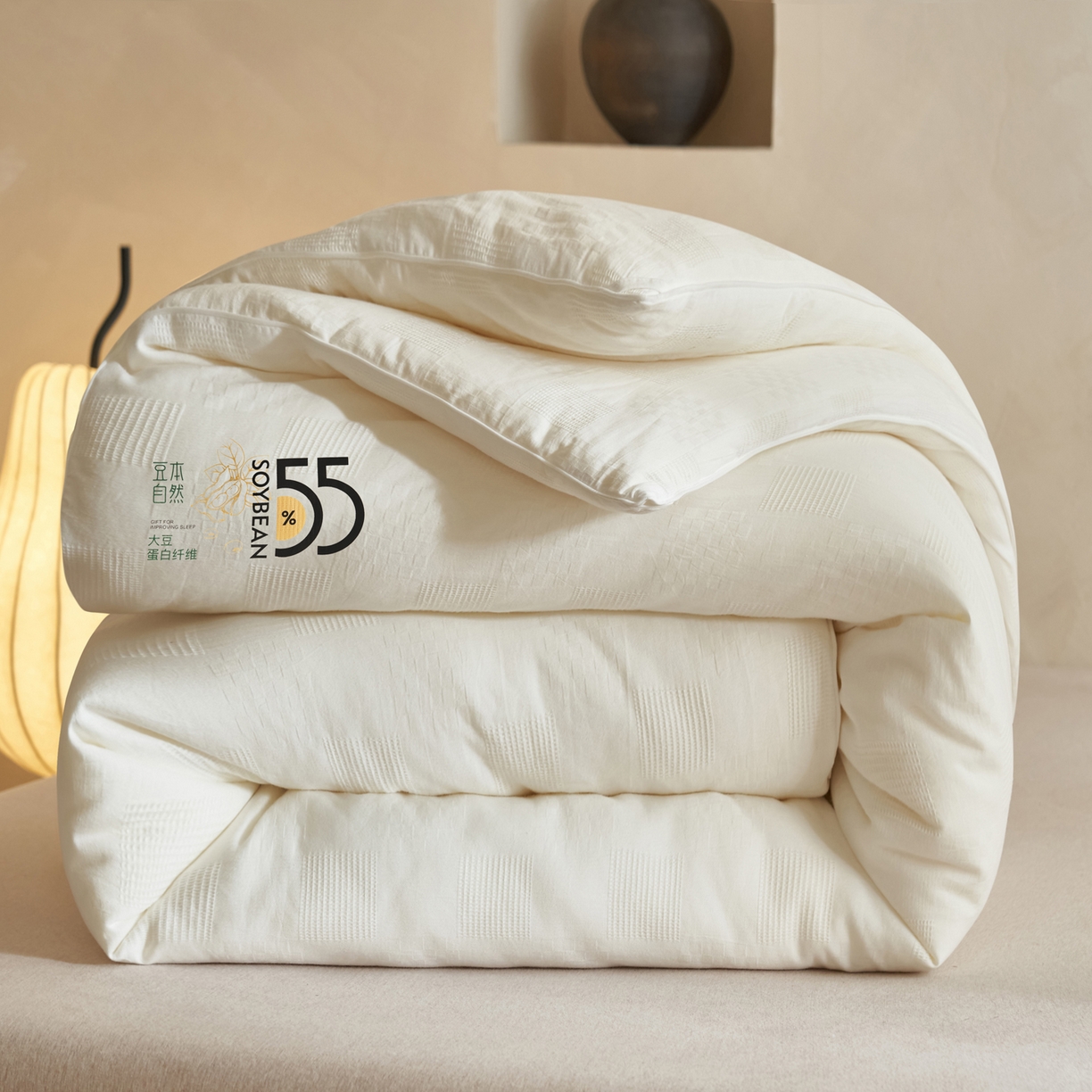 子由家居 2025新款纯棉水洗方格华夫格55大豆被被子被芯-简约风 方格华夫格大豆被