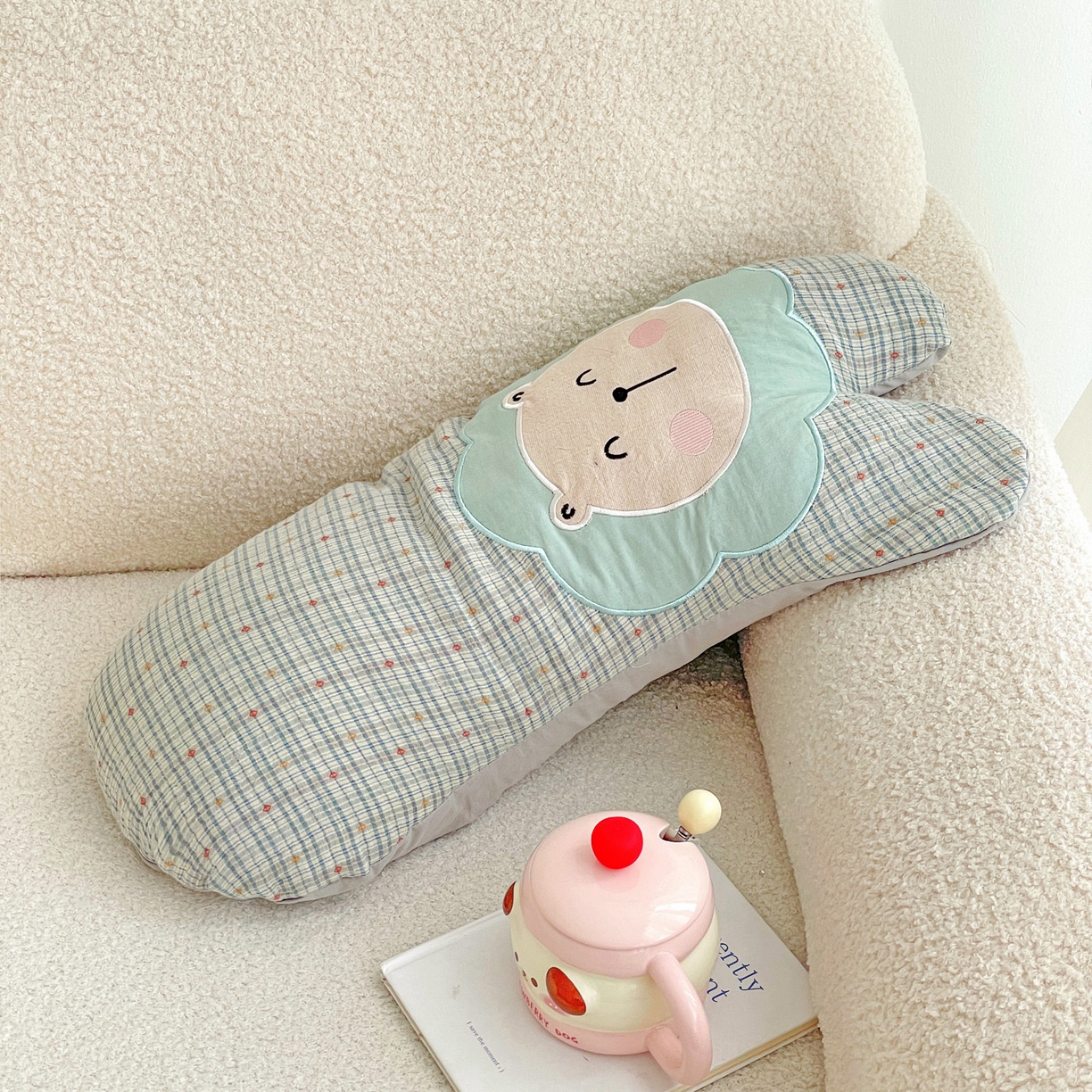 91家纺网 家纺一手货源 找家纺 亦帆枕芯 2025新款全棉纱布荞麦枕头抱枕小狮子枕芯加枕套可拆洗 兰色-全棉纱布小狮子