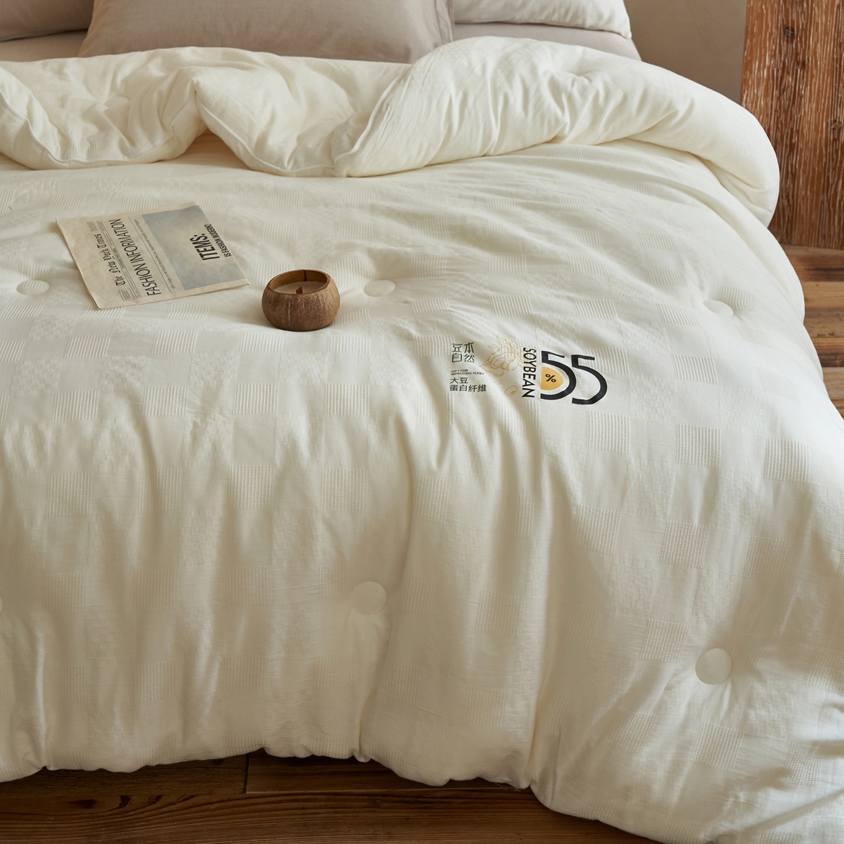 91家纺网 家纺一手货源 找家纺 子由家居 2025新款纯棉水洗方格华夫格55大豆被被子被芯-简约风 方格华夫格大豆被