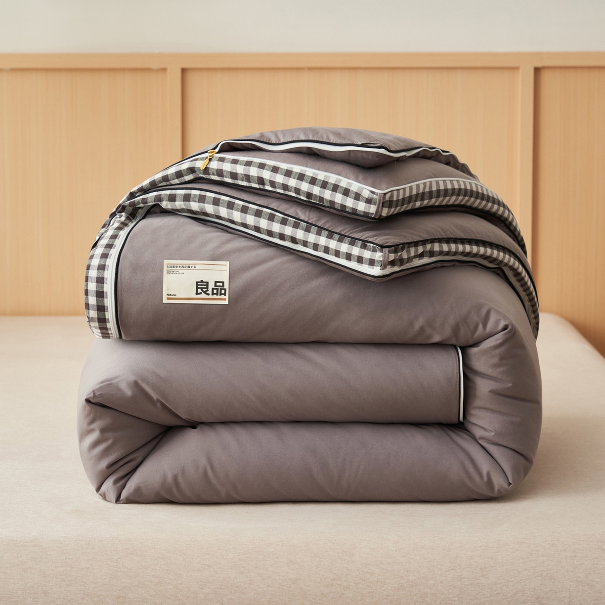 子由家居 2025新款无印风棋盘格立体大豆被被子被芯 棋盘格-暗灰