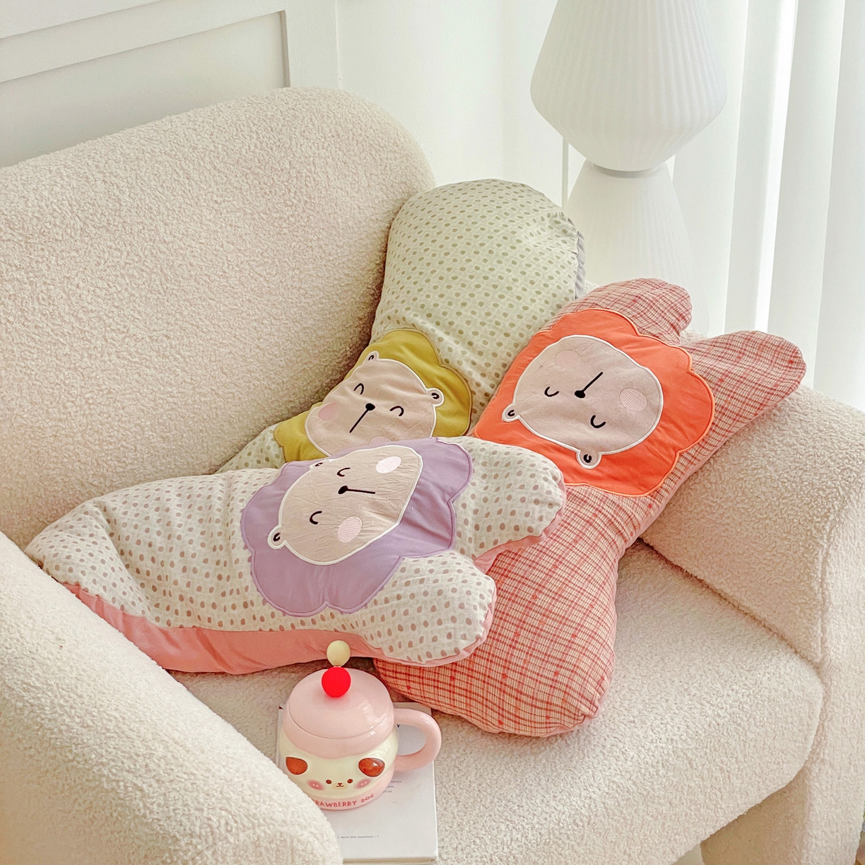 91家纺网 家纺一手货源 找家纺 亦帆枕芯 2025新款全棉纱布荞麦枕头抱枕小狮子枕芯加枕套可拆洗 棕色-全棉纱布小狮子