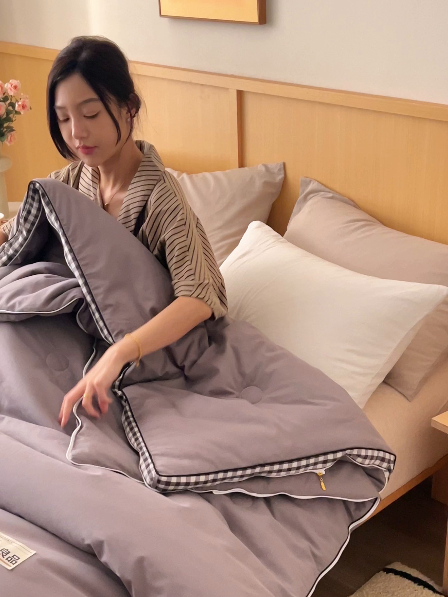 91家纺网 家纺一手货源 找家纺 子由家居 2025新款无印风棋盘格立体大豆被被子被芯 棋盘格-暗灰